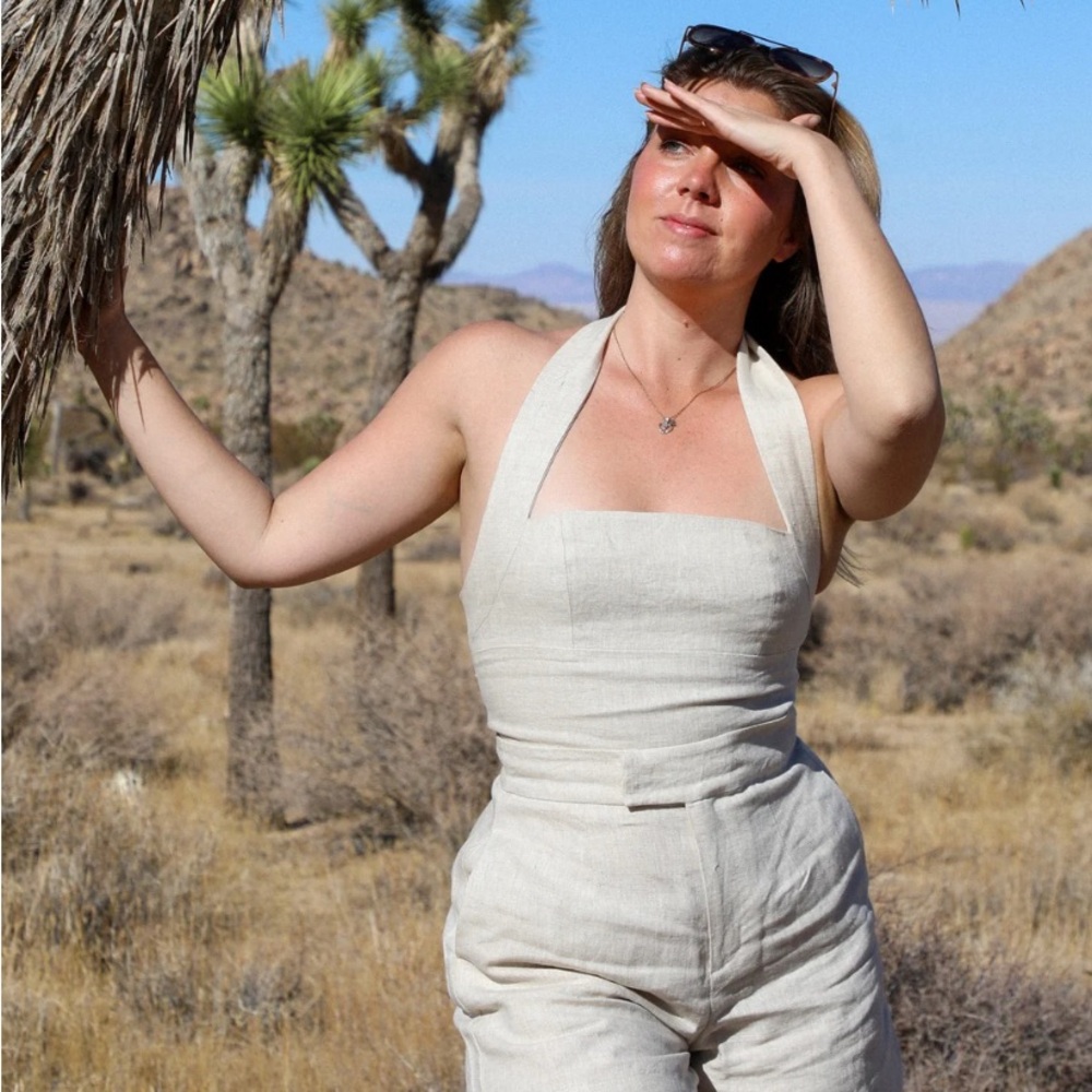 NWT Olive + Oath Linen Palm Halter Corset Top Oat/Tan Super Curvy (8/10)